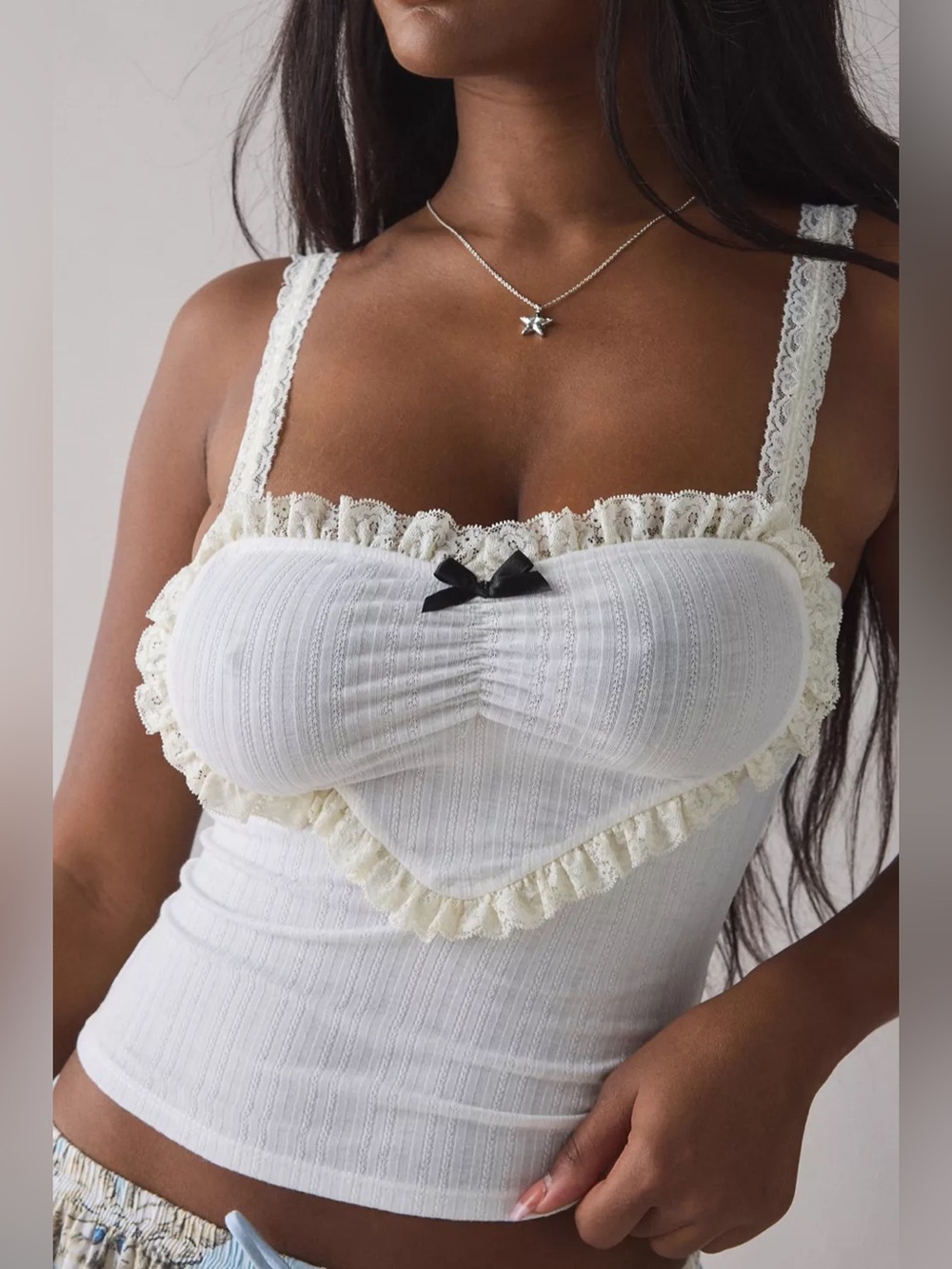 UO Out From Under Eat Your Heart Out Ruffle Lace Trim Cami - Picture 3 of 5